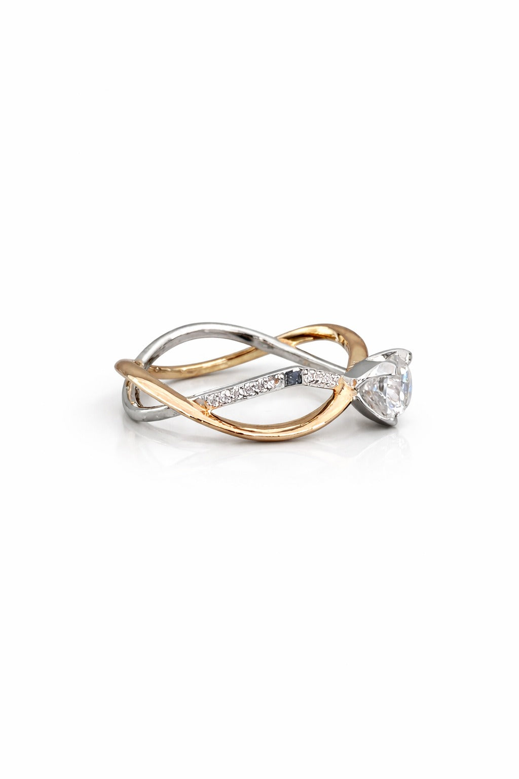 Elegant Twist Two Tone Stone Ring