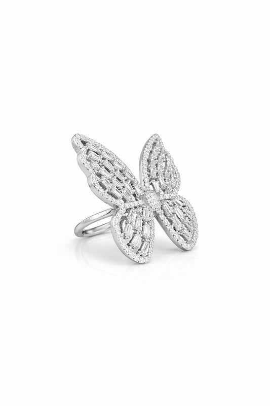 Luxury White Gold Butterfly Ring