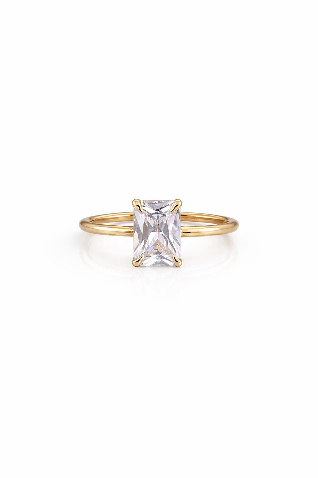 Minimal Gold Emerald-Cut Solitaire Ring